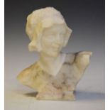 Late 19th/early 20th Century Italian alabaster bust depicting a young lady, bears signature E.