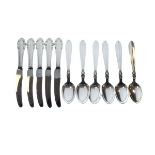 Set of six Frigast Princes Fuchsia pattern grapefruit spoons, 6.7oz approx, together with five Georg