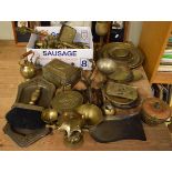 Various brass and other metalware including coal helmets, dishes, ornaments etc Condition: