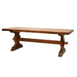 Heavy oak rectangular top refectory style dining table having two end extensions Condition: