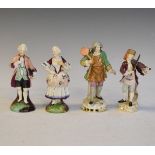 Meissen porcelain figure of a standing fiddle player, together with three other Continental