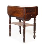 Victorian mahogany two flap Pembroke side table fitted two drawers and a fall flap and standing on