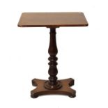 Victorian mahogany rectangular top wine table on a turned pillar and platform quadripartite base