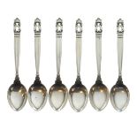 Set of six Georg Jensen Acorn pattern teaspoons, import marks for London 1931, 3.9oz approx