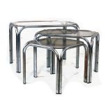 Nest of three 1930's period tubular framed glass top coffee tables Condition: