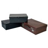 Leather suitcase and two tin boxes Condition: