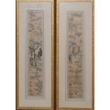 Pair of 19th Century Chinese embroidered sleeve bands decorated with figures on a terrace, 51.5cm