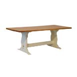 Oak rectangular top refectory style dining table on an off-white painted base Condition: