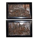 Pair of late 19th/early 20th Century copper relief pictures - Biblical scenes, 26cm x 45cm, framed