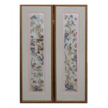 Pair of 19th Century Chinese embroidered sleeve bands decorated with figures on a terrace and in a