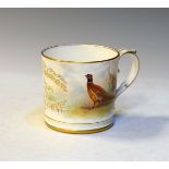 Grainger's Worcester mug having painted decoration depicting a pheasant in a landscape and script '