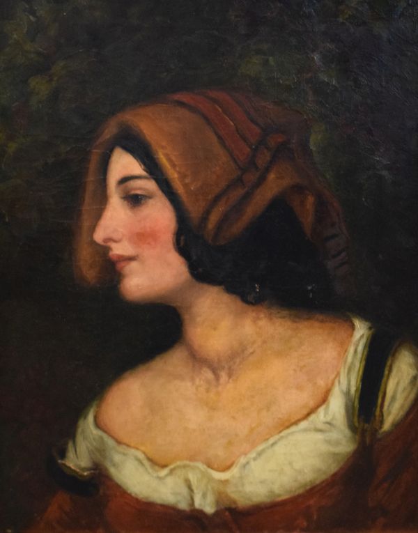 19th Century Continental School - Oil on canvas - Head and shoulders portrait of a lady, unsigned,