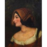 19th Century Continental School - Oil on canvas - Head and shoulders portrait of a lady, unsigned,