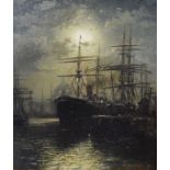 Attributed to Max Sinclair - Oil on canvas - A moonlit view of shipping on the Thames, bears