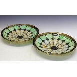 Pair of modern stained and leaded glass ceiling light shades Condition: