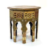 Kashmir polychrome lacquered octagonal topped occasional table, on a typical pierced and arcaded