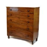19th Century mahogany chest of five long graduated drawers on turned supports Condition: