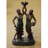 Modern bronzed resin figural table lamp formed as two classical maidens Condition: