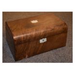 Victorian walnut work box, the hinged cover opening to reveal a fitted interior Condition: