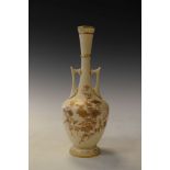 Late 19th Century Royal Worcester two handled baluster shaped vase having gilt foliate decoration on