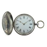 19th Century silver hunter key wind pocket watch, dial with Roman numerals, unsigned movement No: