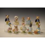 Ten Beswick Beatrice Potter figures comprising: Pigling Bland x 2, Jemima Puddleduck, Little Pig