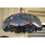 Modern stained and leaded glass style ceiling light dome having dragonfly decoration Condition: