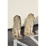 Pair of composite 'stone' seated garden lions Condition:
