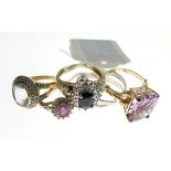 Four 9ct gold dress rings and one other dress ring Condition: