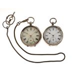 Continental white metal open face key wind pocket watch with subsidiary seconds dial, 51mm