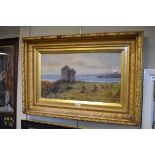 D. Liddell - Oil on canvas - Portnacross Castle, Ireland, within a good quality 19th Century gilt