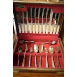 Six person set of silver plated cutlery in an oak case Condition: