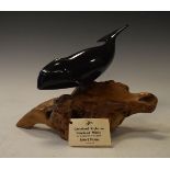 John L. Perry - Modern moulded ebonite sculpture - Greenland Right or Bowhead Whale, standing on a