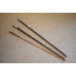Three silver handled walking sticks, hallmarked for Birmingham 1894,London 1901 and one other