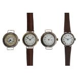 Four lady's silver cased wristwatches, all having wire lugs, approximately 30mm diameter Condition: