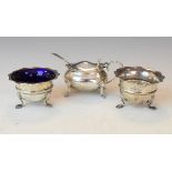 Edward VII silver three piece condiment set, Birmingham 1902/1903 and Birmingham 1913, 3.8oz