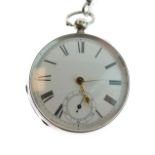 Gentleman's silver cased key wind pocket watch, the white enamel dial having Roman numerals and