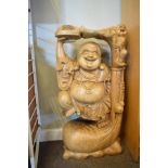 Mid 20th Century large carved wooden smiling Buddha, 81cm high Condition: