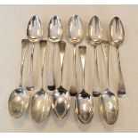 Ten 18th/19th Century silver Old English pattern tablespoons, 17.8oz approx Condition: