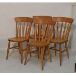 Set of four beech lath back kitchen chairs Condition:
