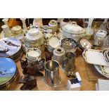 Quantity of decorative ceramics, glass, mantel clock, mahogany cigar box, metalware etc (one