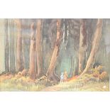 Rex Hopes (Bristol Savages) - Watercolour - Woodland scene with children walking on a path,