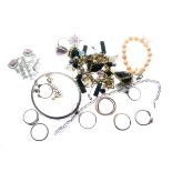 Quantity of various costume jewellery including a multi-stone bracelet, a hallmarked silver engraved