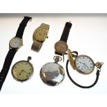 Various watches including gold plated top wind full hunter, white metal top wind full hunter stamped