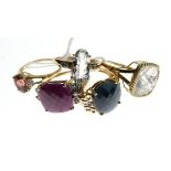 Five 9ct gold dress rings, set various gem stones Condition: