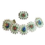 Arne Nordlie white metal and floral enamel decorated bracelet formed from eight rectangular links,