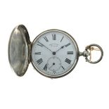Dent, London - Continental white metal key wind hunter pocket watch, the dial with Roman numerals