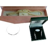 String of pearls with en-suite earrings, a silver Claddagh bangle and a pair of sterling silver