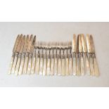 Eleven pairs of Edward VII mother-of-pearl handled silver tea knives and forks, together with one