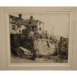 Margaret M.Rudge - Pair of etchings - Cornish Fishing Village and Beach Houses, Deal, each signed